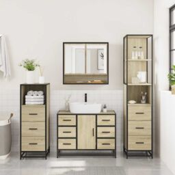 Berkfield Home 4¬†Piece Bathroom Furniture Set¬†Sonoma Oak Engineered Wood in Brown - thumbnail 4