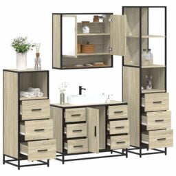Berkfield Home 4¬†Piece Bathroom Furniture Set¬†Sonoma Oak Engineered Wood in Brown - thumbnail 1