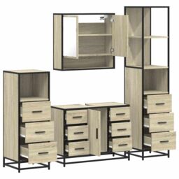 Berkfield Home 4¬†Piece Bathroom Furniture Set¬†Sonoma Oak Engineered Wood in Brown - thumbnail 6