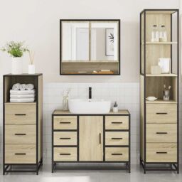Berkfield Home 4¬†Piece Bathroom Furniture Set¬†Sonoma Oak Engineered Wood in Brown - thumbnail 3