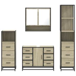 Berkfield Home 4¬†Piece Bathroom Furniture Set¬†Sonoma Oak Engineered Wood in Brown - thumbnail 5