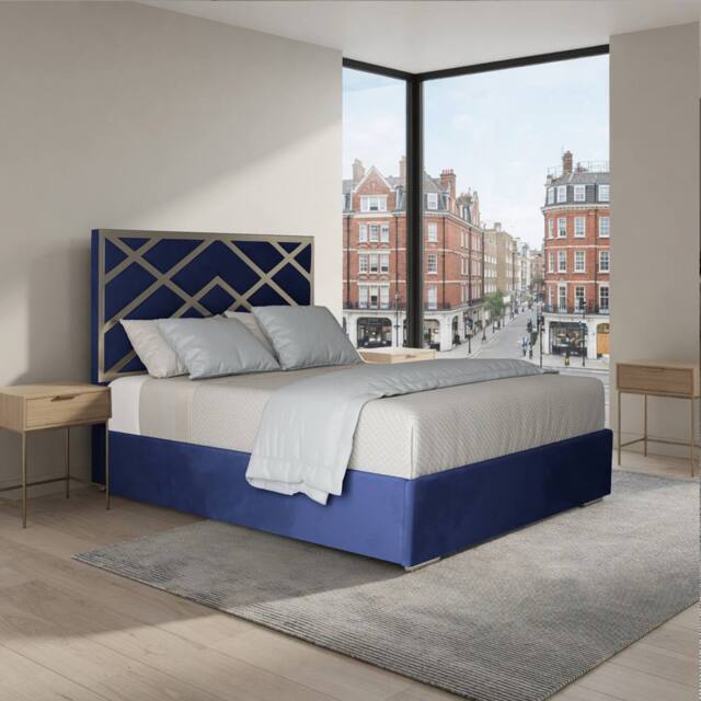 Casani Marden Upholstered Soft Velvet Blue Metal Designer Bed Frame - Size: Single - image 1