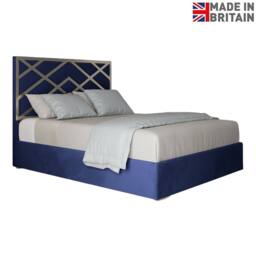 Casani Marden Upholstered Soft Velvet Blue Metal Designer Bed Frame - Size: Single - thumbnail 4