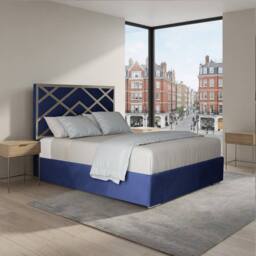 Casani Marden Upholstered Soft Velvet Blue Metal Designer Bed Frame - Size: Single - thumbnail 1