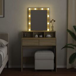 Berkfield Home Dressing Table with LED Sonoma Oak 80x41x144.5 cm in Brown - thumbnail 3