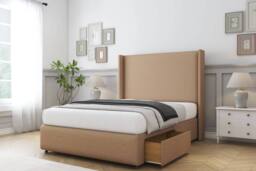 "Comfort Beds Ayla Dumfries Divan Base 2 Drawers - 54"" Wingback-Footboard in Light Brown - Size: Small Double" - thumbnail 1