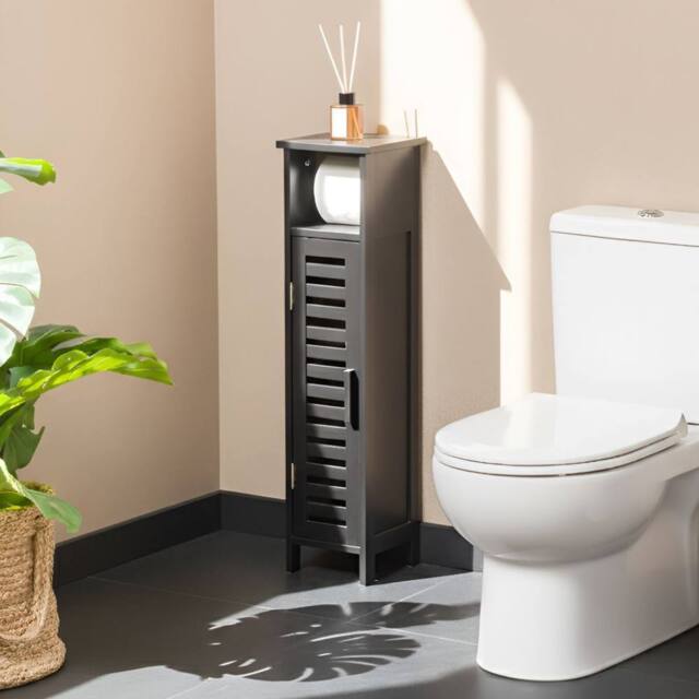 Wyld and Coco Black Bamboo Wall Toilet Paper Door and Shelves Space Saving Modern - image 1