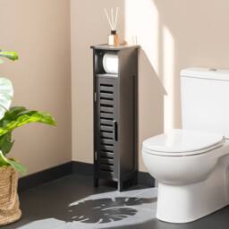 Wyld and Coco Black Bamboo Wall Toilet Paper Door and Shelves Space Saving Modern