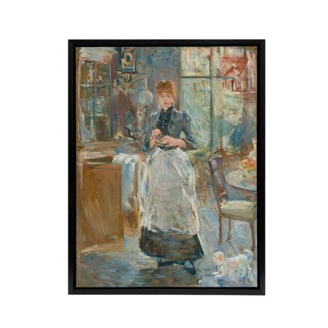 "Artery8 In the Dining Room Oil Painting Morisot Black Framed Canvas Wall Art - Size: W12"" x H16""" - image 1
