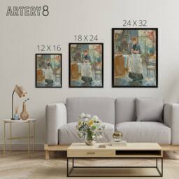 "Artery8 In the Dining Room Oil Painting Morisot Black Framed Canvas Wall Art - Size: W12"" x H16""" - thumbnail 4