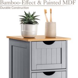 Christow Grey Bathroom Drawer Unit Floor Storage Cabinet With Bamboo Top 82cm - thumbnail 4
