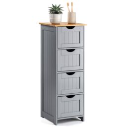Christow Grey Bathroom Drawer Unit Floor Storage Cabinet With Bamboo Top 82cm - thumbnail 2