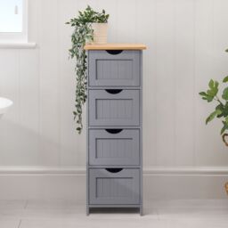 Christow Grey Bathroom Drawer Unit Floor Storage Cabinet With Bamboo Top 82cm - thumbnail 1