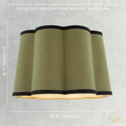 Happy Homewares Olive Green Linen Scallop Drum Lamp Shade with Black Cotton Trims - Size: 14 inches - thumbnail 6