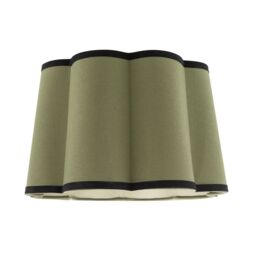 Happy Homewares Olive Green Linen Scallop Drum Lamp Shade with Black Cotton Trims - Size: 14 inches