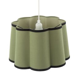 Happy Homewares Olive Green Linen Scallop Drum Lamp Shade with Black Cotton Trims - Size: 14 inches - thumbnail 4