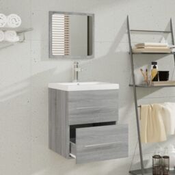 Berkfield Home Sink Cabinet with Built-in Basin Grey Sonoma Engineered Wood - thumbnail 3