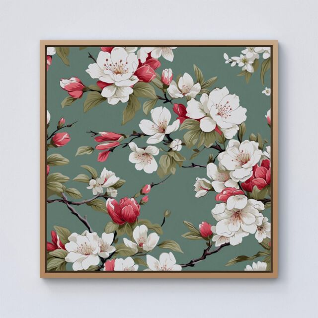 Warren Reed - Designer Pink & White Blossom Framed Canvas in Light Brown - Size: w10 inch x h10 inch - image 1