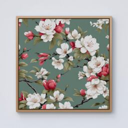 Warren Reed - Designer Pink & White Blossom Framed Canvas in Light Brown - Size: w10 inch x h10 inch - thumbnail 1