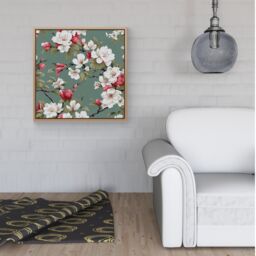 Warren Reed - Designer Pink & White Blossom Framed Canvas in Light Brown - Size: w10 inch x h10 inch - thumbnail 2