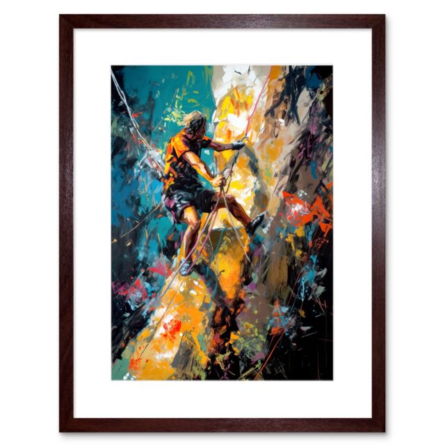 "Artery8 Wall Art Print Rock Climber Climbing Multicoloured Mountain Cliff Artwork Framed 9X7 Inch in Brown - Size: W7"" x H9""" - image 1