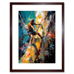 "Artery8 Wall Art Print Rock Climber Climbing Multicoloured Mountain Cliff Artwork Framed 9X7 Inch in Brown - Size: W7"" x H9""" - thumbnail 1