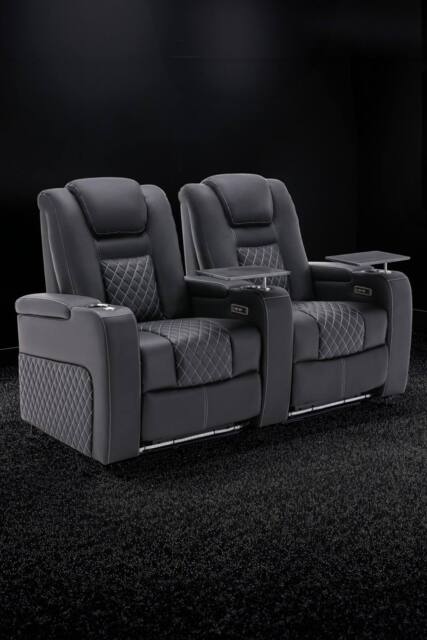 More4Homes Broadway 2 Seater Cinema Electric Recliner Chair USB LED Base w Tray in Black - image 1