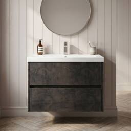 Balterley Chartley Contemporary 2 Drawer Wall Hung Vanity Basin Unit, 800mm in Grey - thumbnail 4
