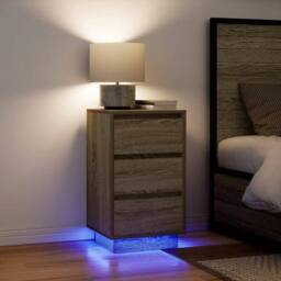 Berkfield Home Bedside Cabinet with LED Lights¬†Sonoma Oak 38x34x65 cm - Size: 38 x 34 x 65 cm - thumbnail 2