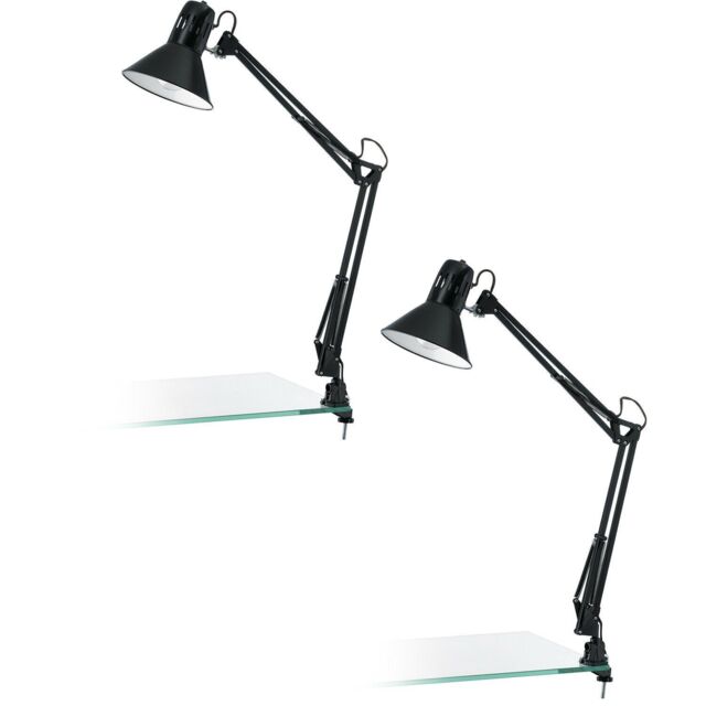 Loops 2 PACK Table Desk Lamp Shiny Black Steel Moveable In Line Switch Bulb E27 1x40W - image 1