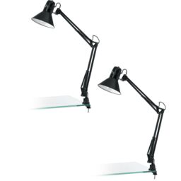 Loops 2 PACK Table Desk Lamp Shiny Black Steel Moveable In Line Switch Bulb E27 1x40W - thumbnail 1