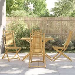 Berkfield Home Beautiful 5 Piece Garden Dining Set Bamboo in Brown - thumbnail 2