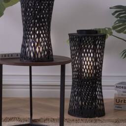 Wyld and Coco Boho Bamboo Candle Lantern Black 38 cm Handwoven Glass Candle Holder - thumbnail 1