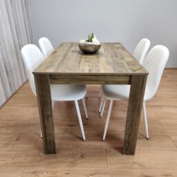 KOSY KOALA Rustic Effect Wooden Dining Table Set with 4 white Gem Pattern Chairs Dining Room Furniture in Brown - thumbnail 4