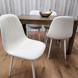 KOSY KOALA Rustic Effect Wooden Dining Table Set with 4 white Gem Pattern Chairs Dining Room Furniture in Brown - thumbnail 2