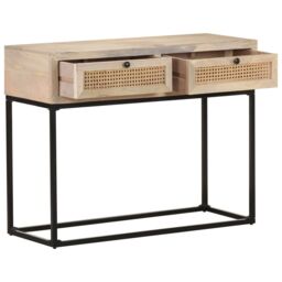 Berkfield Home Console Table 100x35x76 cm Solid Mango Wood & Natural Cane in White - Size: 100 x 35 x 76 cm - thumbnail 3