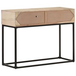 Berkfield Home Console Table 100x35x76 cm Solid Mango Wood & Natural Cane in White - Size: 100 x 35 x 76 cm - thumbnail 4