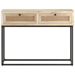 Berkfield Home Console Table 100x35x76 cm Solid Mango Wood & Natural Cane in White - Size: 100 x 35 x 76 cm - thumbnail 2