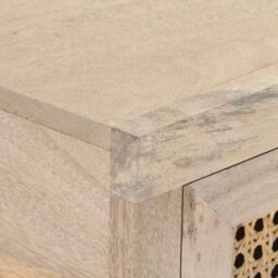 Berkfield Home Console Table 100x35x76 cm Solid Mango Wood & Natural Cane in White - Size: 100 x 35 x 76 cm - thumbnail 5