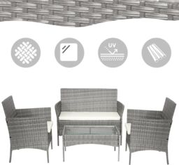 Alivio 4-Piece Rattan Patio Furniture Set with Loveseat, Armchairs & Glass Coffee Table in Grey - thumbnail 3