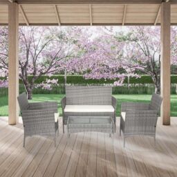 Alivio 4-Piece Rattan Patio Furniture Set with Loveseat, Armchairs & Glass Coffee Table in Grey - thumbnail 8