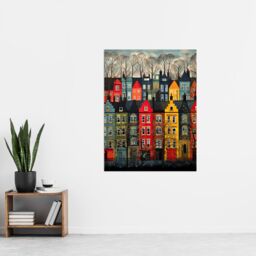 "Artery8 Townhouse Row Bright Coloured Streets City Autumn Modern Painting Extra Large XL Unframed Wall Art Poster Print - Size: W24"" x H32""" - thumbnail 4