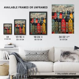 "Artery8 Townhouse Row Bright Coloured Streets City Autumn Modern Painting Extra Large XL Unframed Wall Art Poster Print - Size: W24"" x H32""" - thumbnail 3
