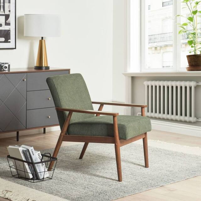 Wyld and Coco Everluxe Green Armchair - Retro Design with Dark Rubberwood Frame - image 1