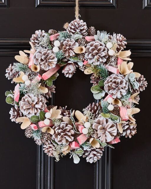 Dibor Pastel Pink Driftwood Xmas Decor Front Door Christmas Wreath 33cm - image 1