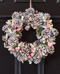 Dibor Pastel Pink Driftwood Xmas Decor Front Door Christmas Wreath 33cm