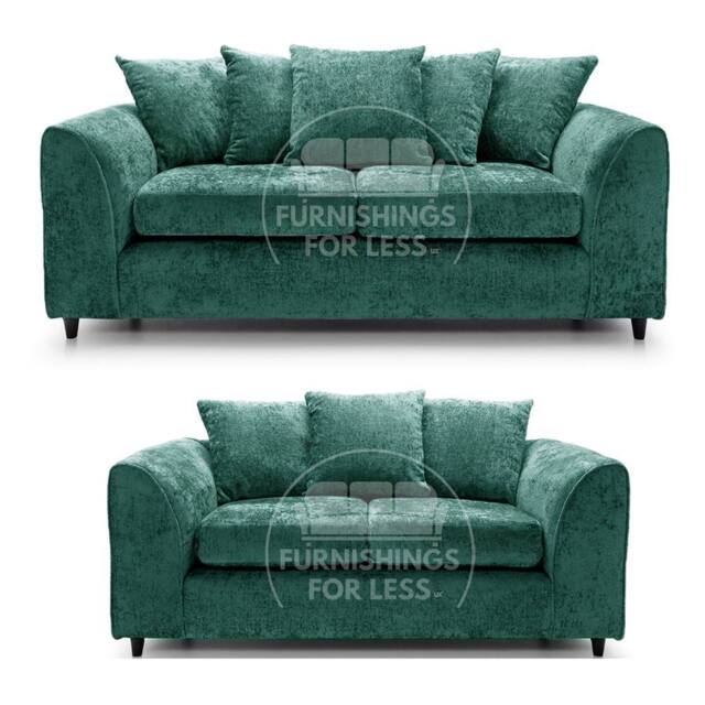 Furnishings For Less UK Monaco Chenille Fabric Sofa Set 3 & 2 Seater Sofa Scatter Back Curved Arm in Teal - image 1