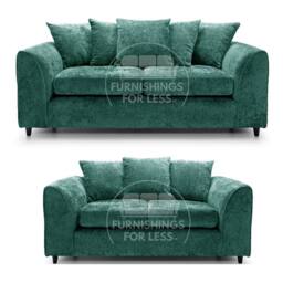 Furnishings For Less UK Monaco Chenille Fabric Sofa Set 3 & 2 Seater Sofa Scatter Back Curved Arm in Teal - thumbnail 1
