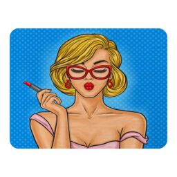 Benjamin Tate Design Pop art illustration woman paints her lips Designer Blanket in Natural - Size: 120 cm x 150 cm - thumbnail 1