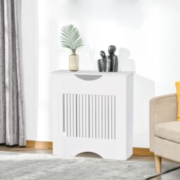 HOMCOM Radiator Cover Heater Cabinet Slatted Worktop Painted MDF in White - thumbnail 1